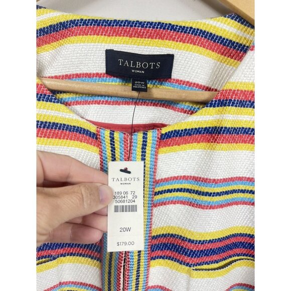 Talbots Blazer Womens 20 Ivory Pink Jacket Stripe Collarless 3/4 Sleeve - Picture 4 of 12